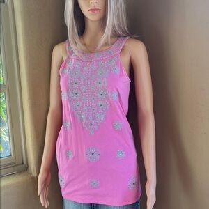 Soft embellished pink pull over top
